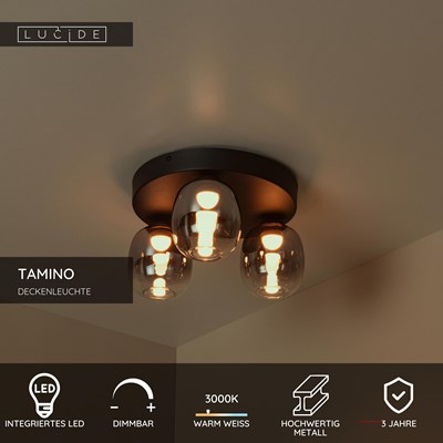 Lucide TAMINO - Deckenleuchte - LED Dim. - 3x5,6W 3000K - Schwarz